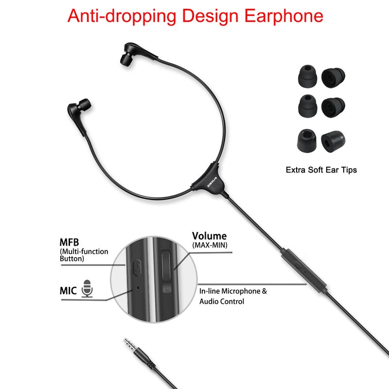 SIMOLIO Anti-Dropping Wired TV Earphone with Volume Control, Extra Long Cord Headphone with Mic for TV, PC, RCA & 3.5mm Cable Included, 14.9ft Extension Cable Earphone, Extra Soft Ear Tips, SM-901TV - Image 2